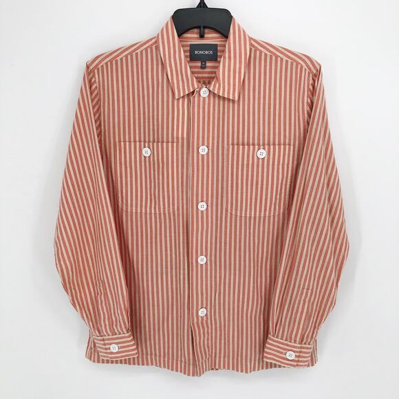 Bonobos Mens Button Up Shirt Medium Orange Striped Pockets Long Sleeve - Picture 1 of 8